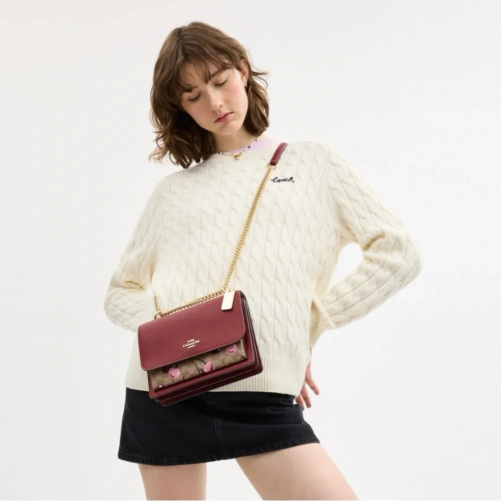 NWT Coach Klare Crossbody Bag In Signature Canvas With Tan red Cherry CY689